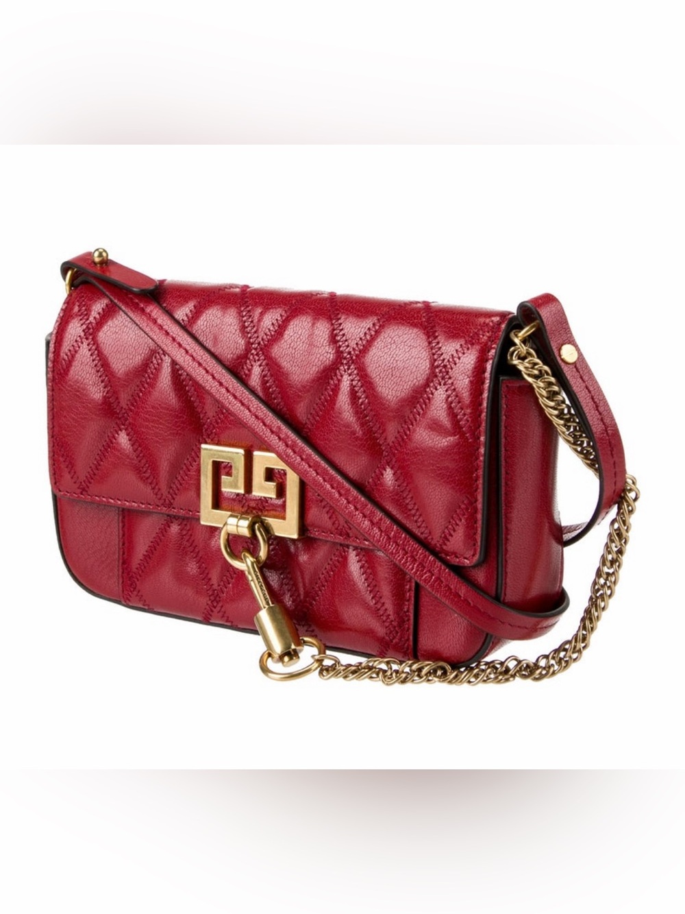 Givenchy Red Quilted Leather Chain Crossbody Bag with Gold Hardware